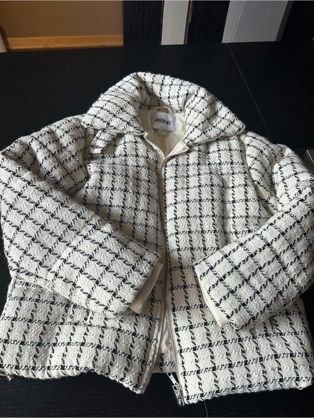 Jason Wu Cream and Black Tweed Zip Jacket women’s M